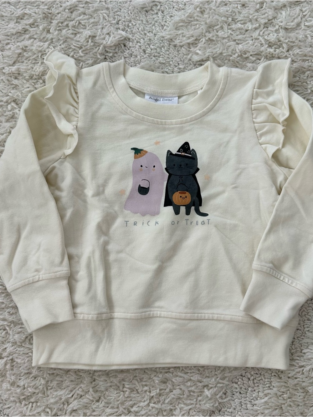Angel Dear Trick or Treat Ruffle Shoulder French Terry Sweatshirt
